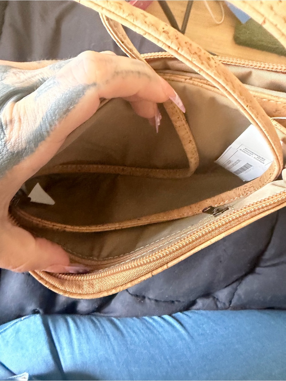 Natural Cork Shoulder Bag in Light Tan - Picture 6 of 6
